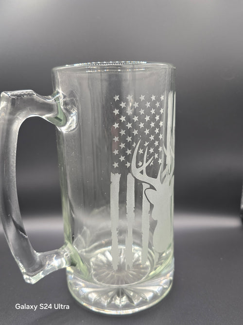 Patriotic Deer Hand Etched Glass | American Flag Wildlife Design