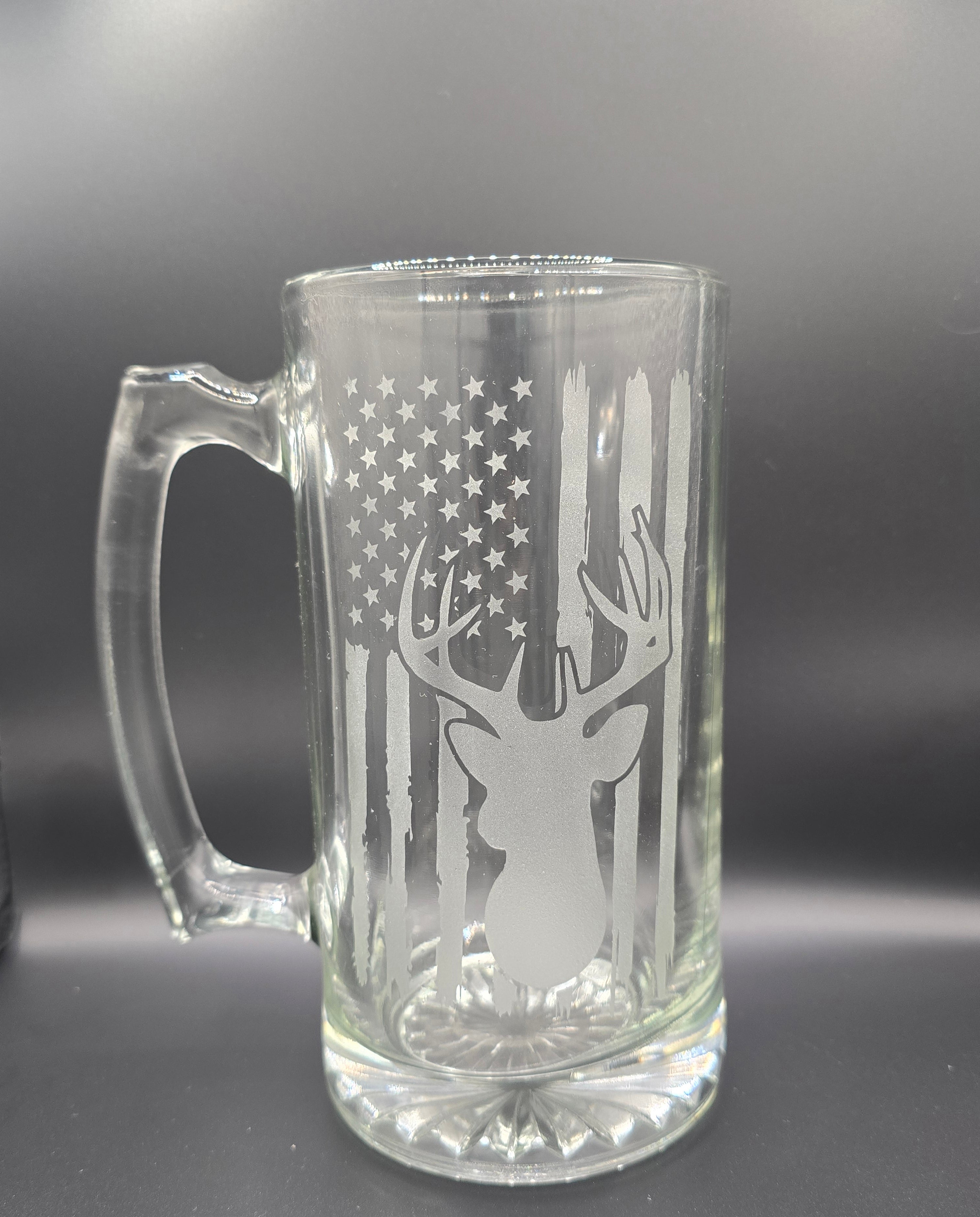 Patriotic Deer Hand Etched Glass | American Flag Wildlife Design